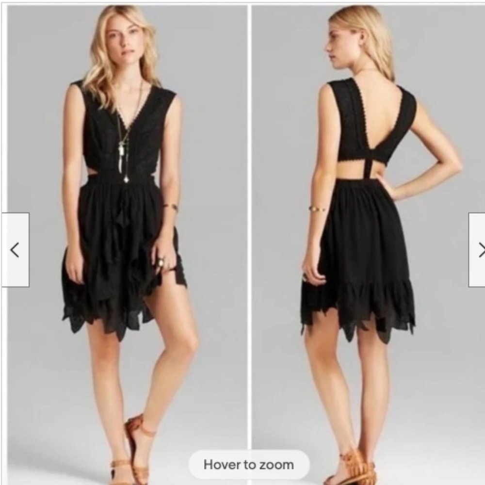 Free People Honeysuckle Rose Embroidered Cut Out Lace Layered Mini Dress